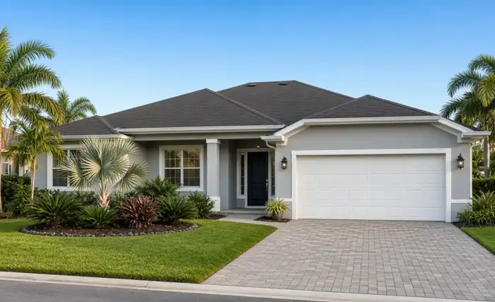 Standing seam metal roof on a single-storey Florida home
